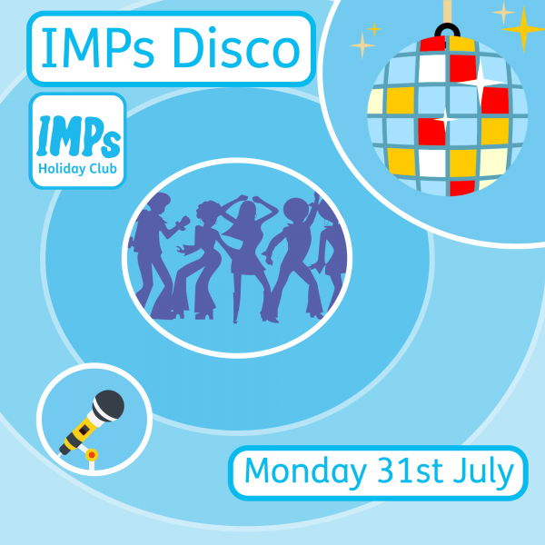A sparkly disco ball, a silhouette of people dancing and a microphone 