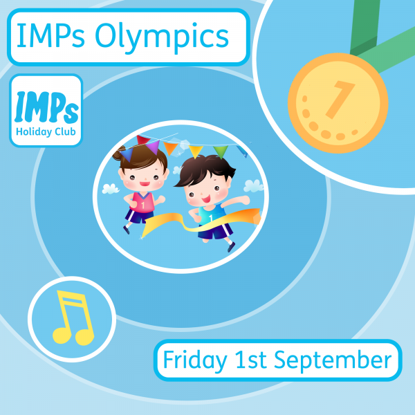 A first medal is in the corner, people crossing a finish line and a musical note