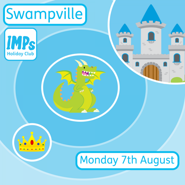 A green dragon, a princess crown and a castle with blue tops