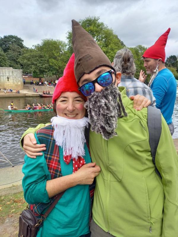 Mary and Joel at 2022's Dragon Boat Race as 'Row'lin' Gnomes